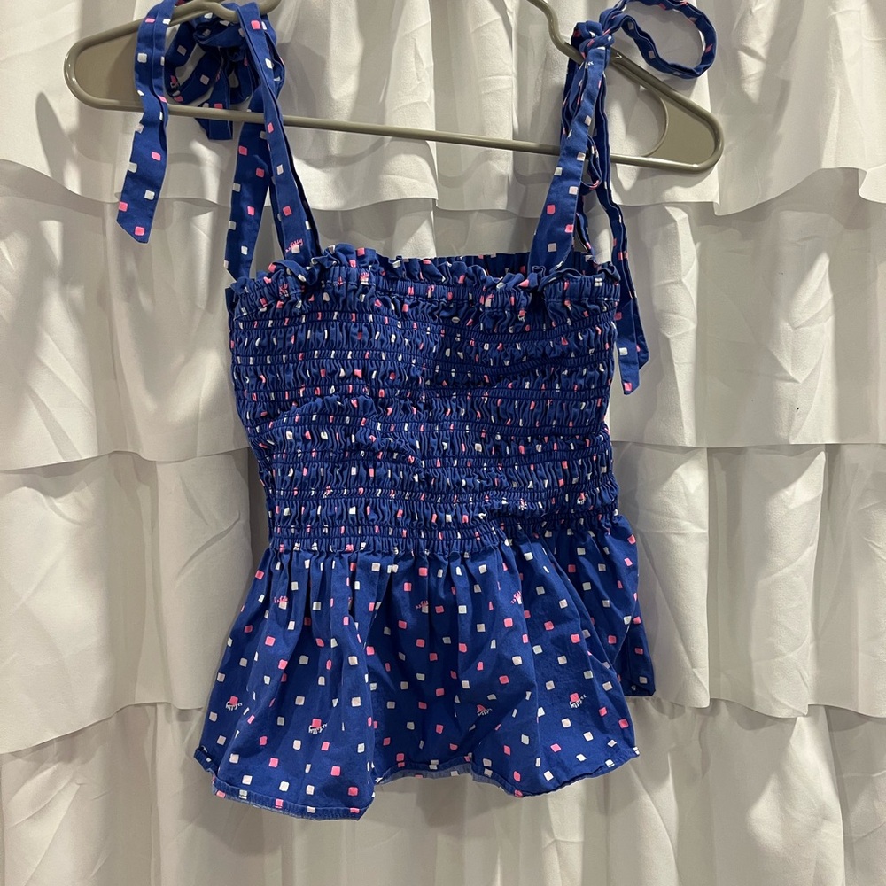 Lilly Pulitzer Blue Smocked Top with Pink and White Details